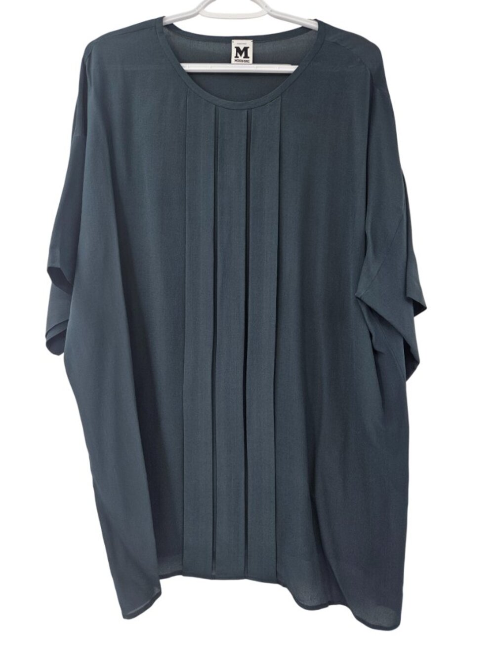 Missoni Silk Pleated Blouse Top Dark Green Women's Size 14 Preppy Career Chiffon